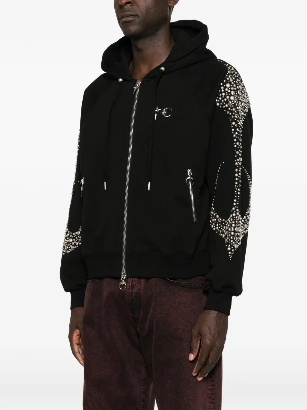 THUG CLUB Hoodie verfraaid met studs en rits Zwart