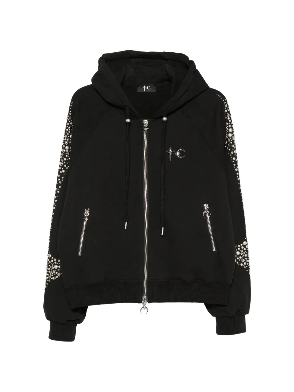 THUG CLUB stud-embellished zip-up hoodie - Black