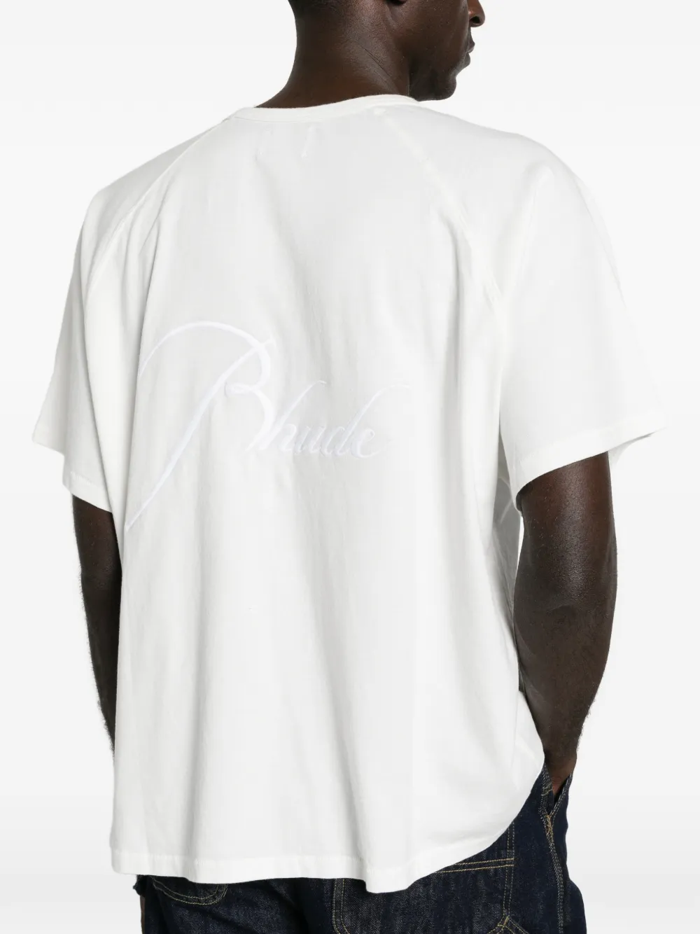 Rhude 로고 자수 래글런 티셔츠