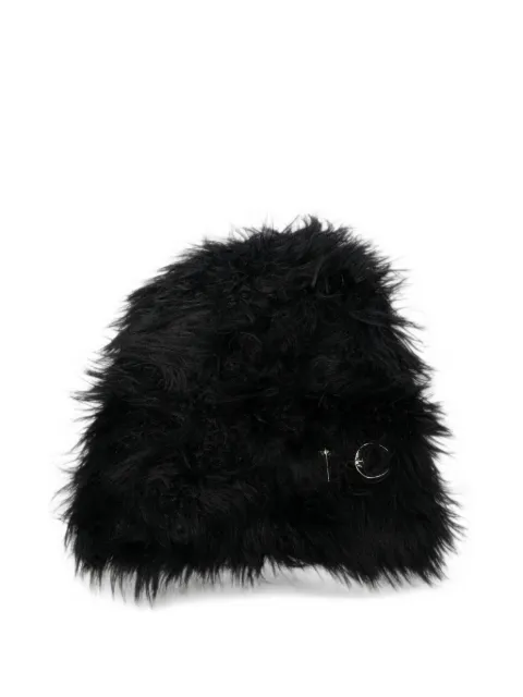 THUG CLUB faux-fur TC logo-plaque beanie hat