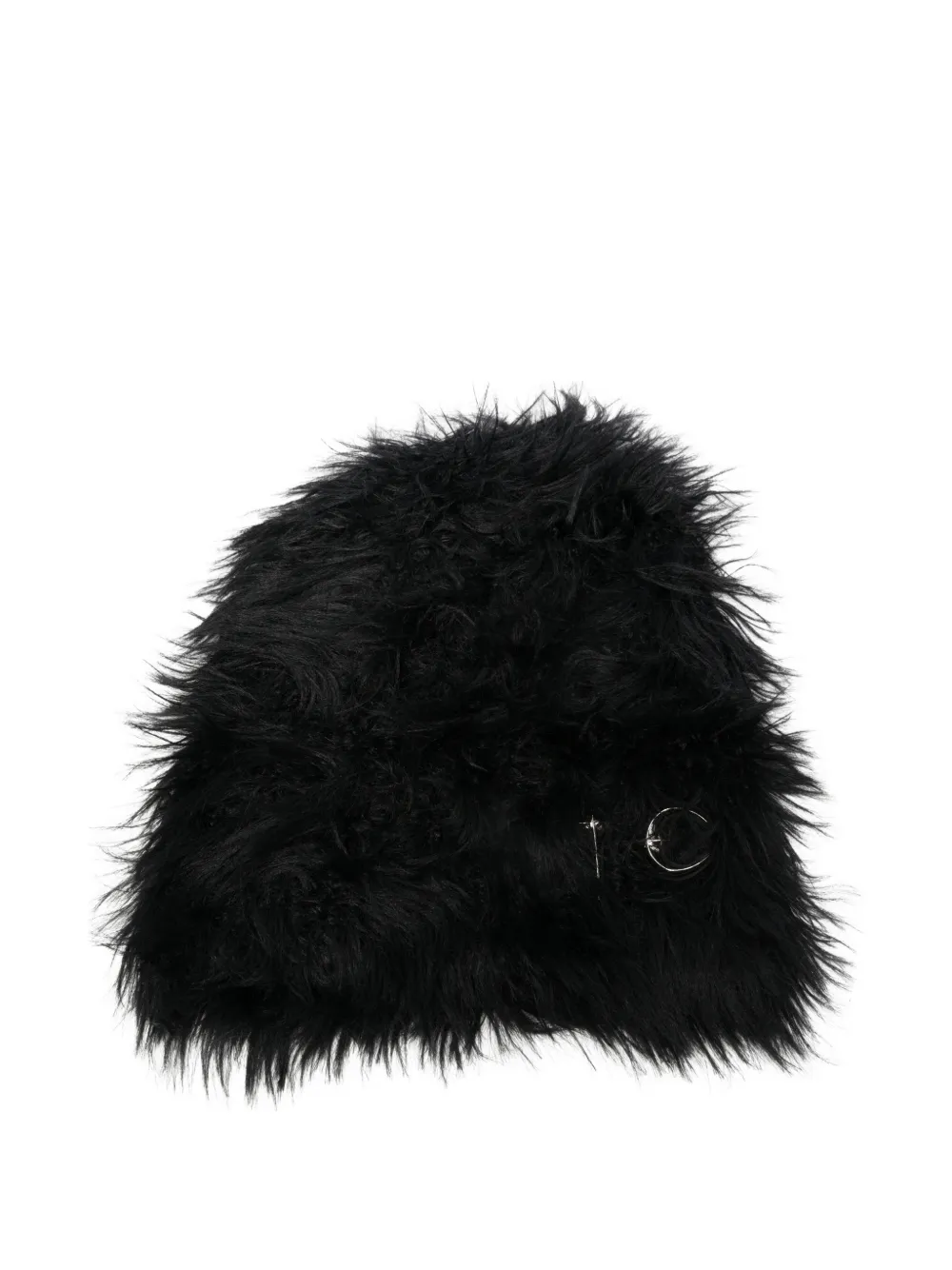THUG CLUB faux-fur TC logo-plaque beanie hat - Nero