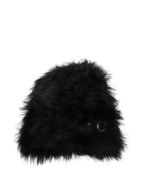 THUG CLUB faux-fur TC logo-plaque beanie hat