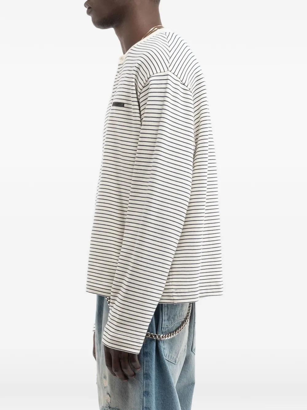 RETERNITY striped long-sleeve Henley shirt Beige