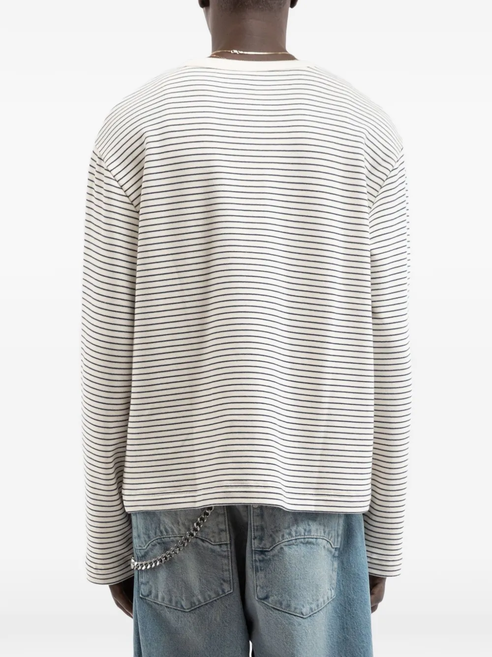 RETERNITY striped long-sleeve Henley shirt Beige