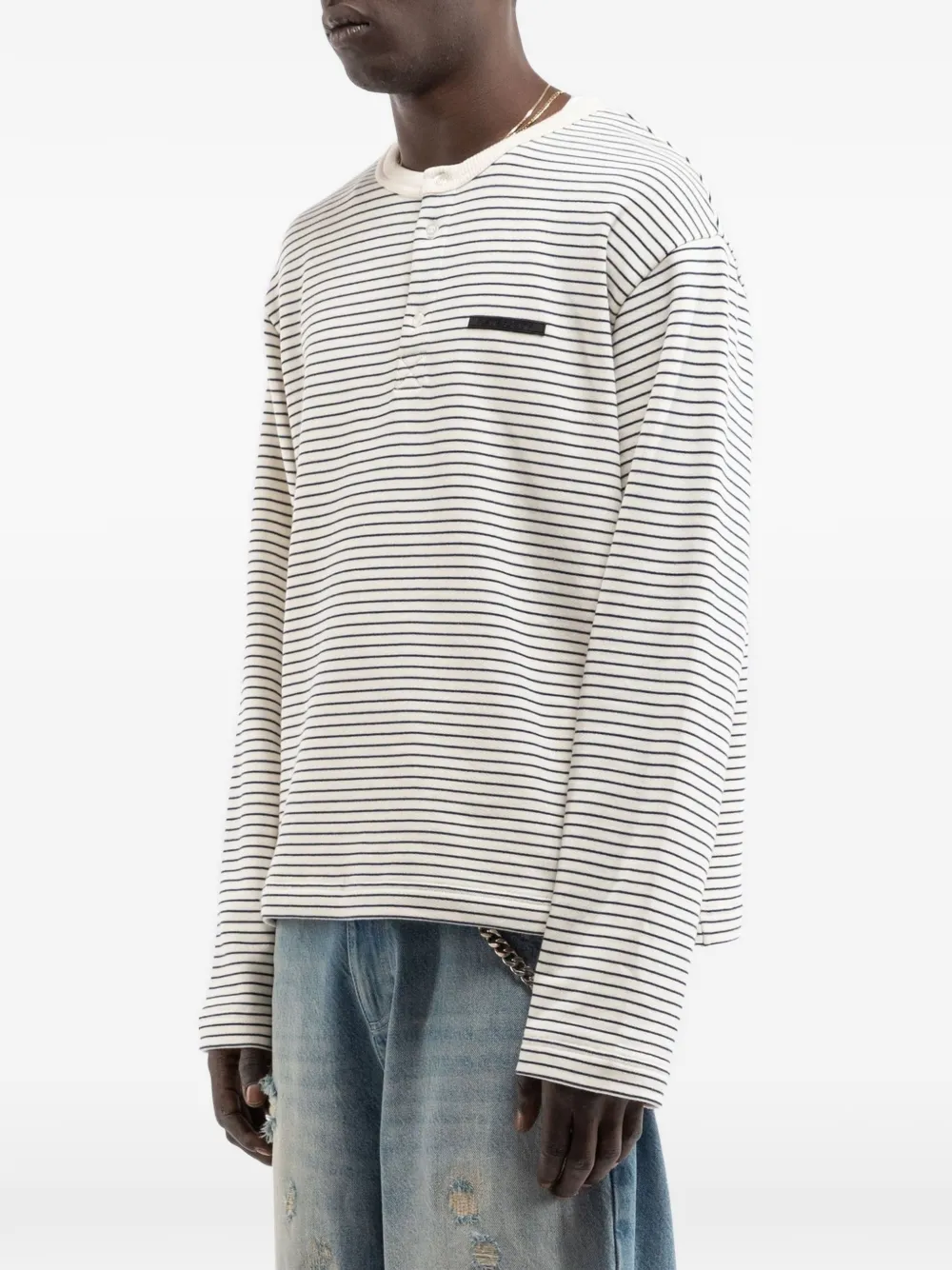RETERNITY striped long-sleeve Henley shirt Beige