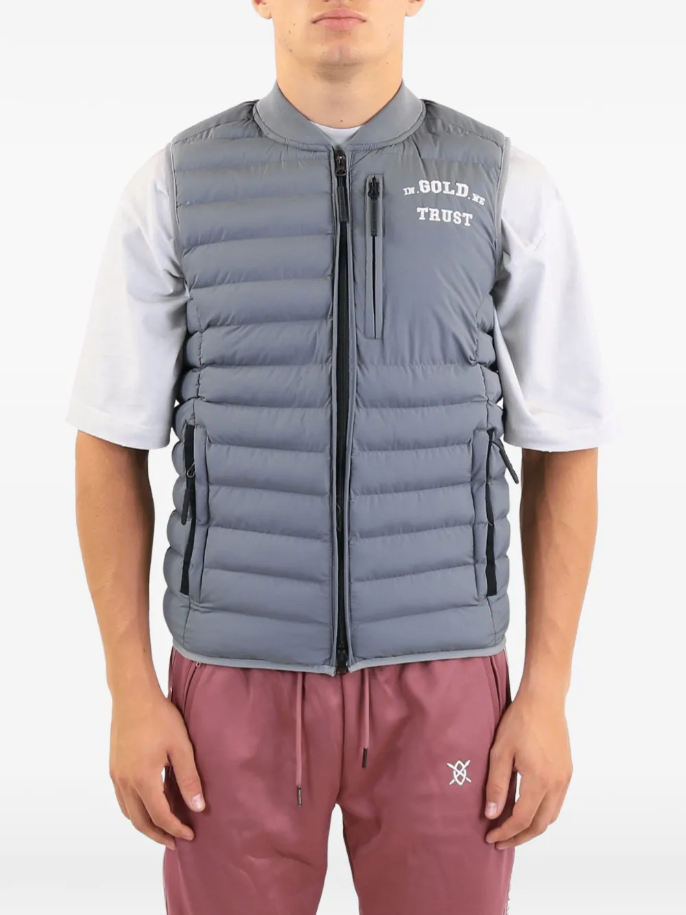 In Gold We Trust The Glory logo-print quilted gilet