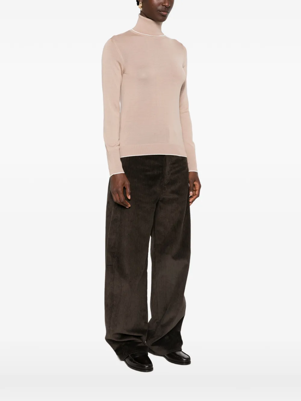 Eleventy Contrast-trim Roll-neck Sweater in Neutrals, view 3