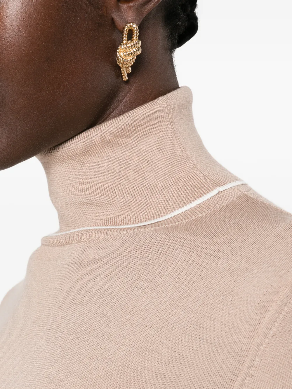 Eleventy Contrast-trim Roll-neck Sweater in Neutrals, view 5