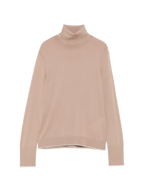Eleventy Contrast-trim Roll-neck Sweater in Neutrals