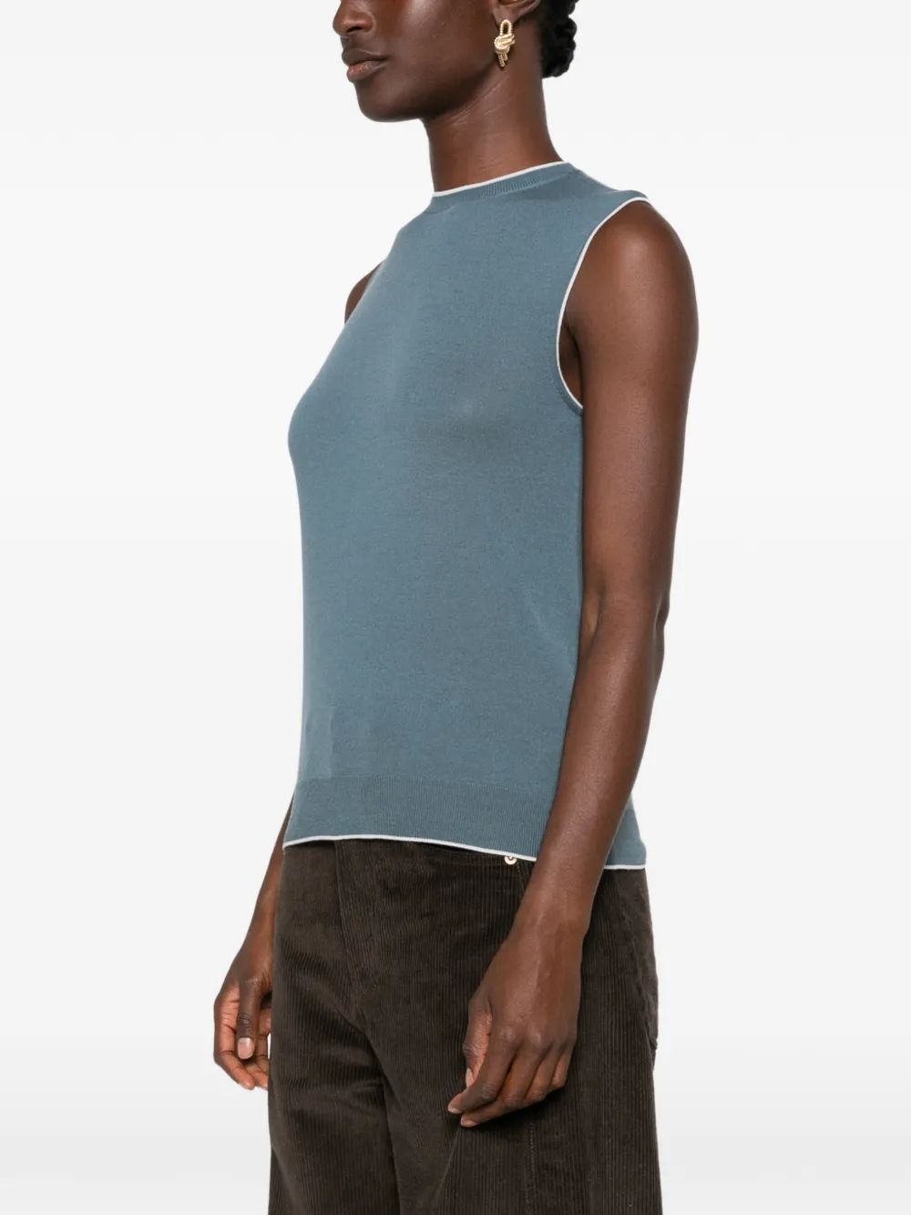 Eleventy sleeveless contrast-trim sweater Groen