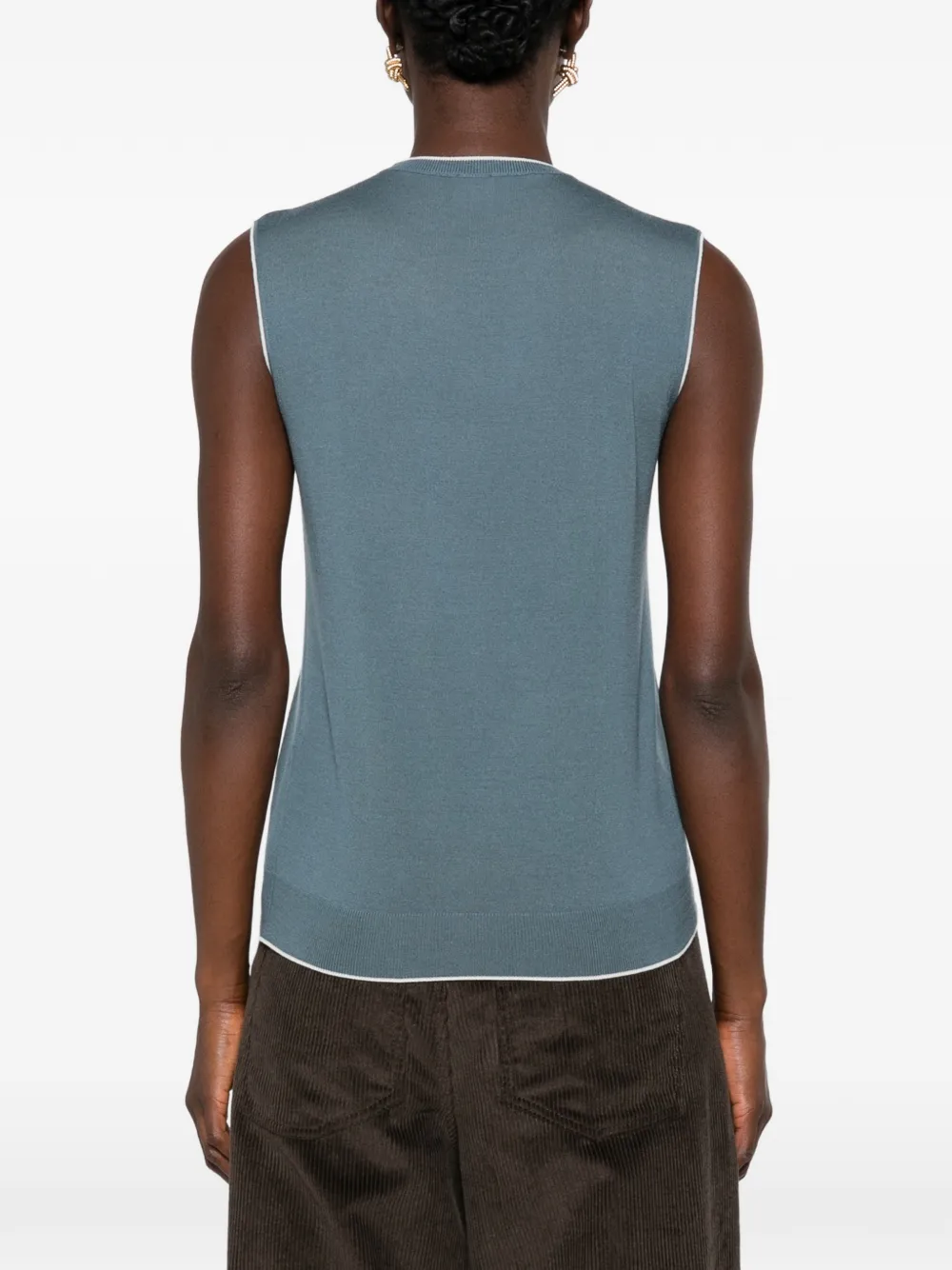 Eleventy sleeveless contrast-trim sweater Groen