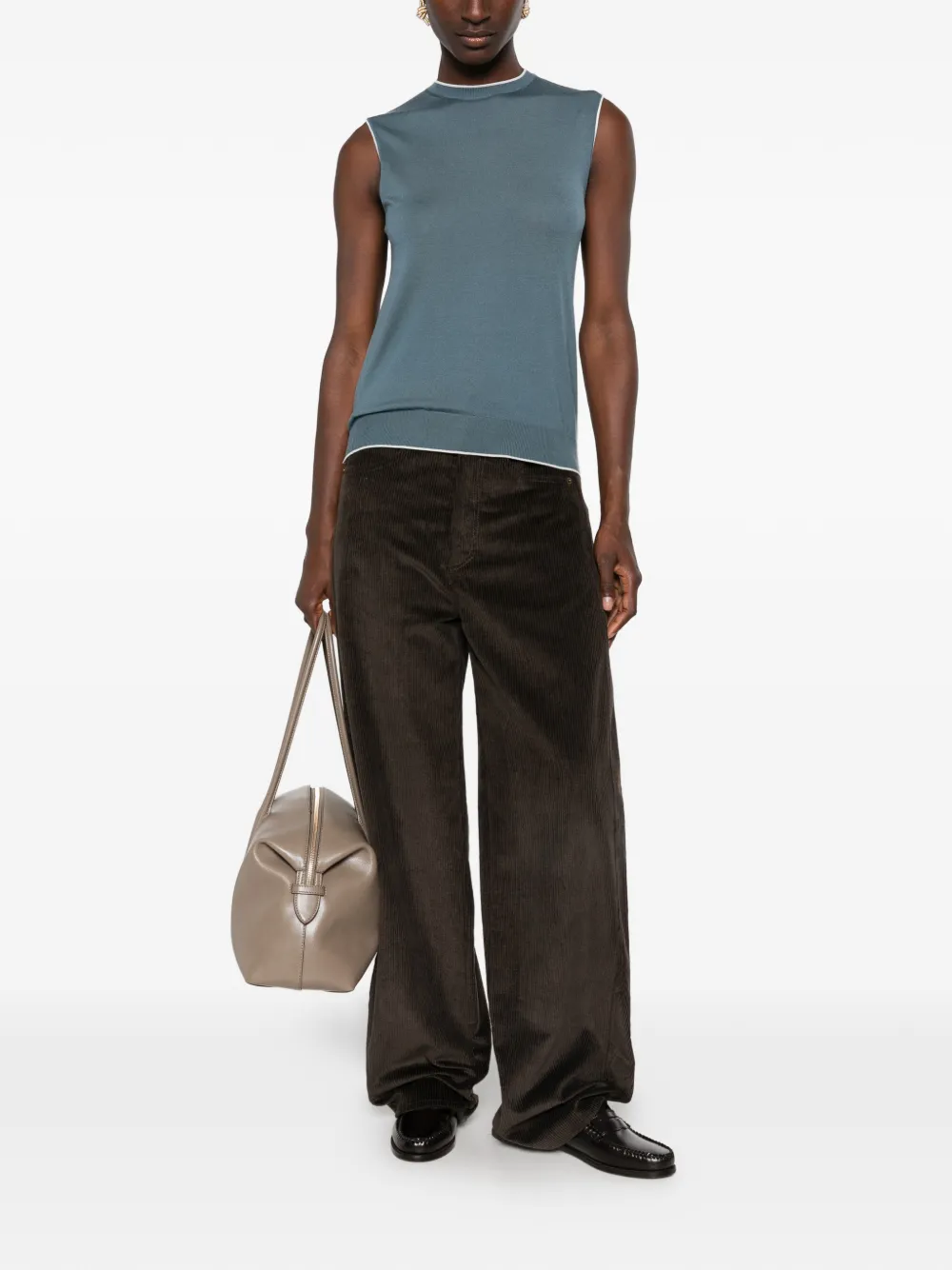 Eleventy sleeveless contrast-trim sweater Groen