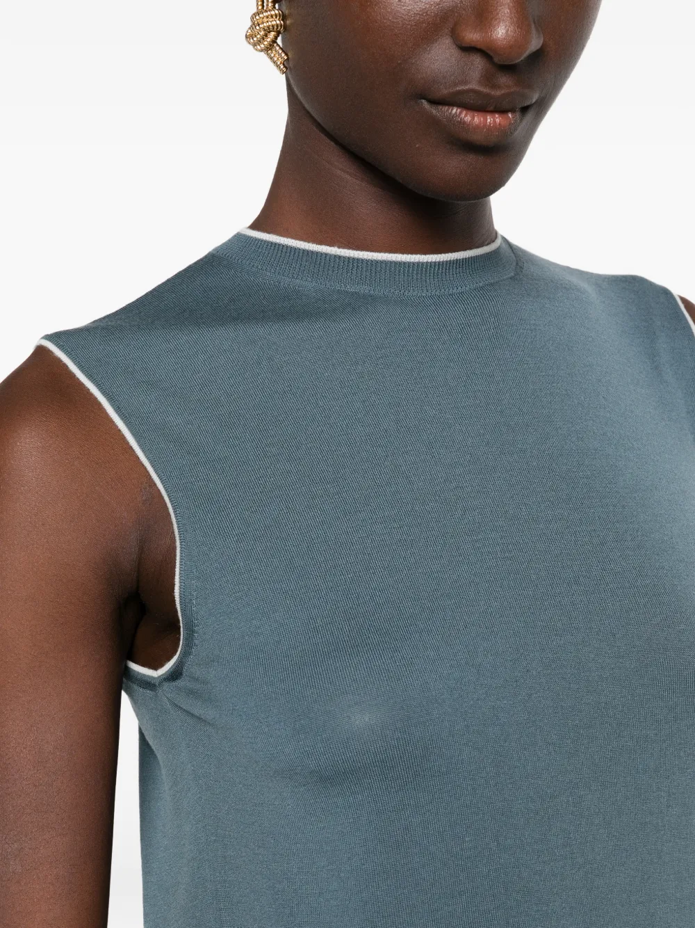 Eleventy sleeveless contrast-trim sweater Groen