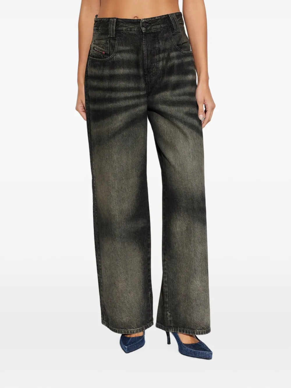 Diesel High-waist 1982 D-Hakou ruimvallende jeans Zwart