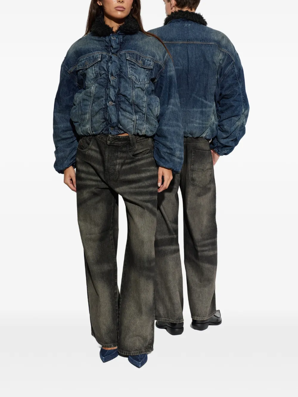 Diesel High-waist 1982 D-Hakou ruimvallende jeans Zwart