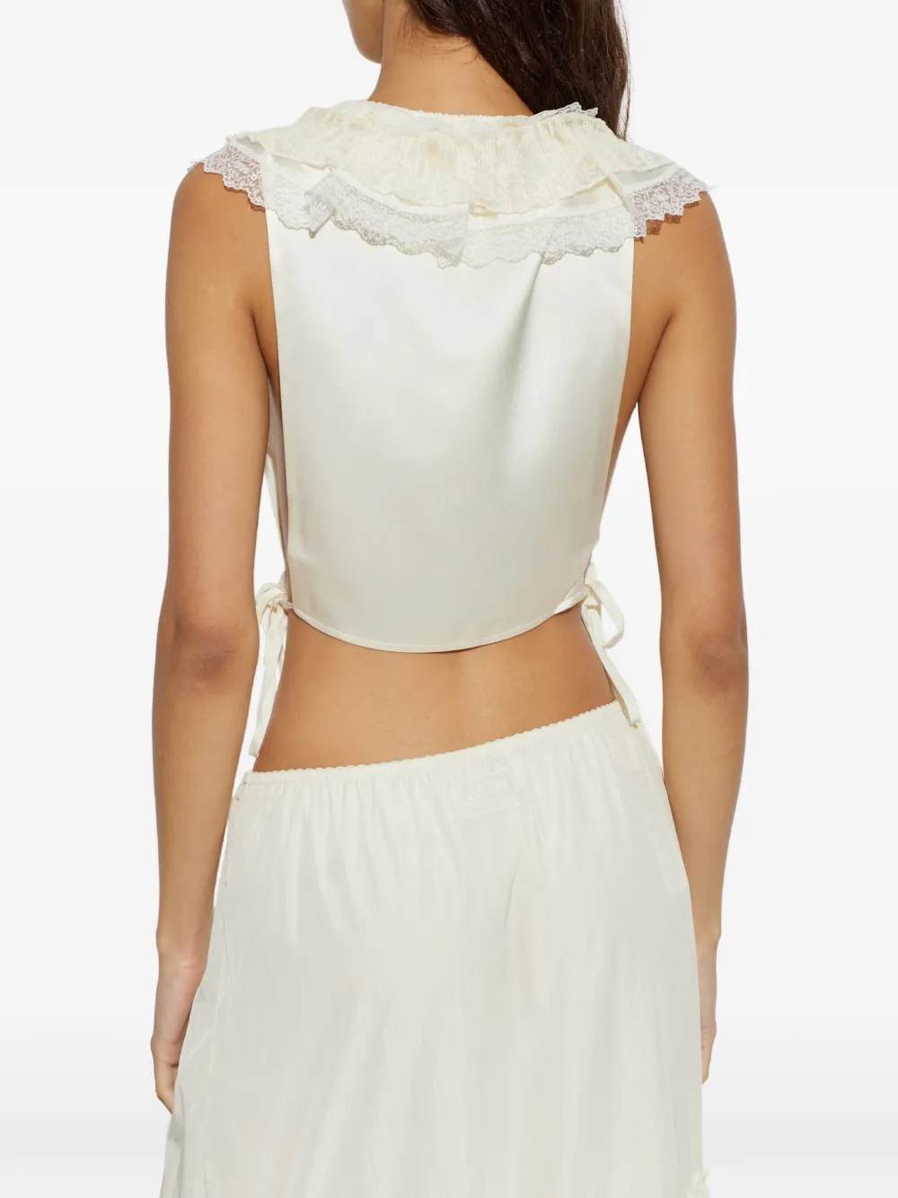 GANNI Top met ruches en kanten afwerking Beige