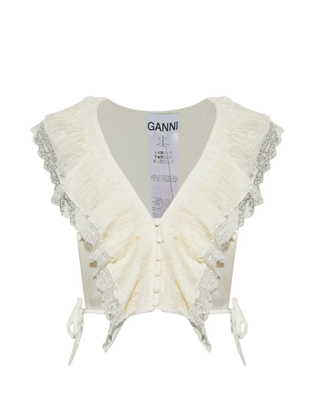 GANNI ruffled lace-trim top - Toni neutri