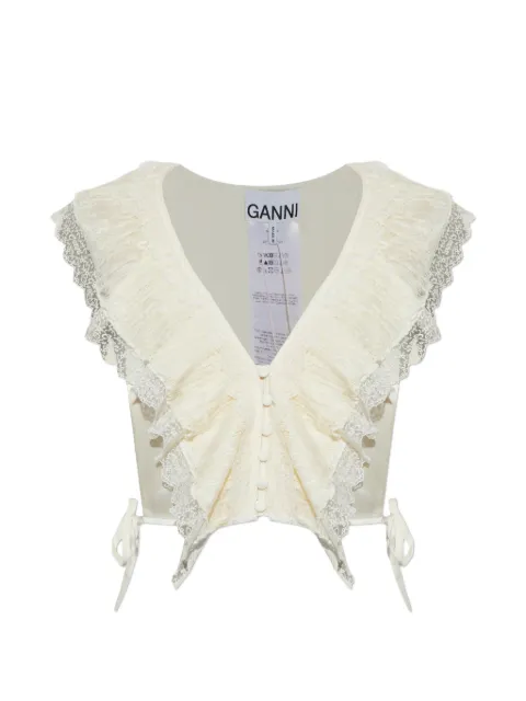 GANNI ruffled lace-trim top