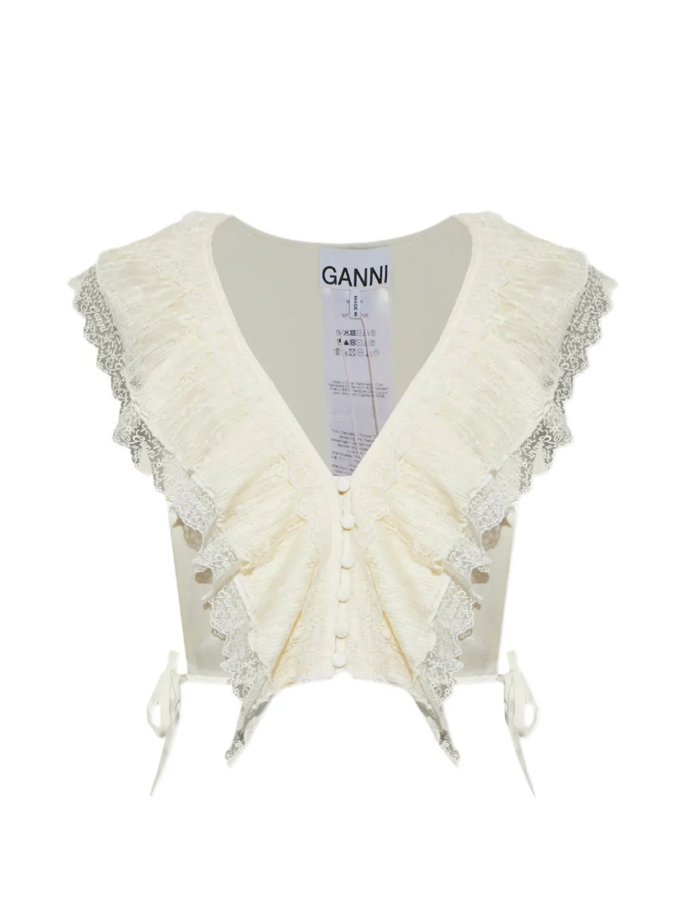 GANNI ruffled lace-trim top - Toni neutri