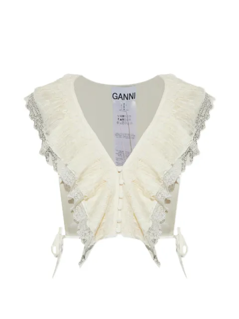 GANNI ruffled lace-trim top