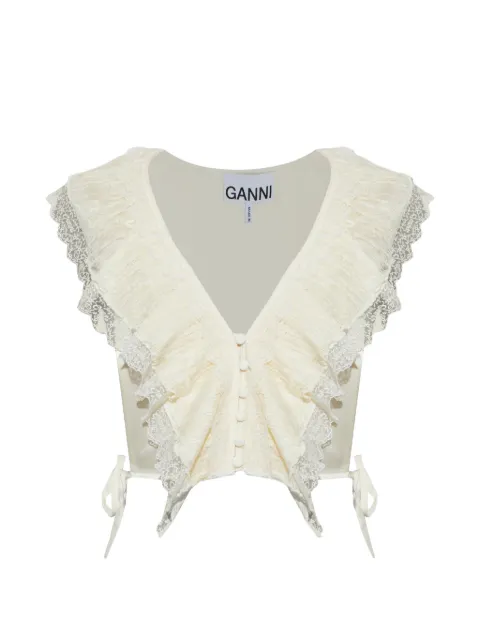 GANNI ruffled lace-trim top