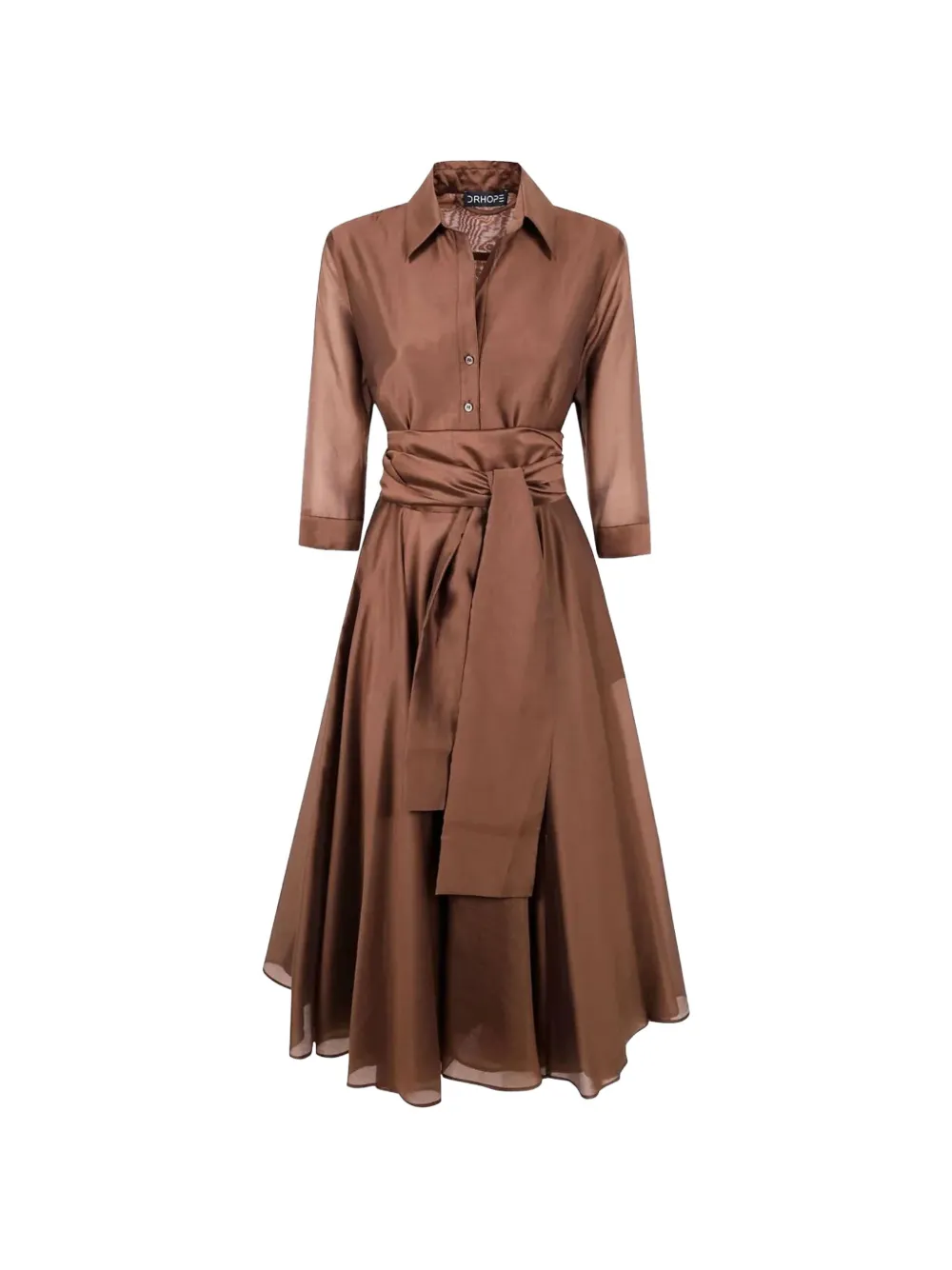 Drhope Belted Button-front Midi Dress In Brown