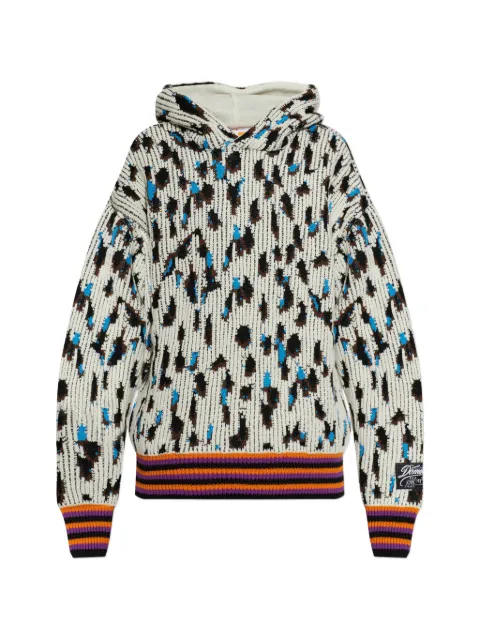 PDF intarsia-knit striped-trim hoodie