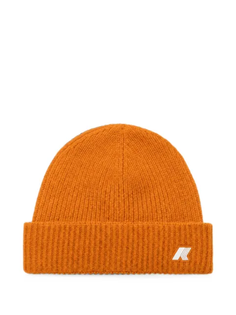 K Way Kids ribbed-knit logo-patch beanie hat