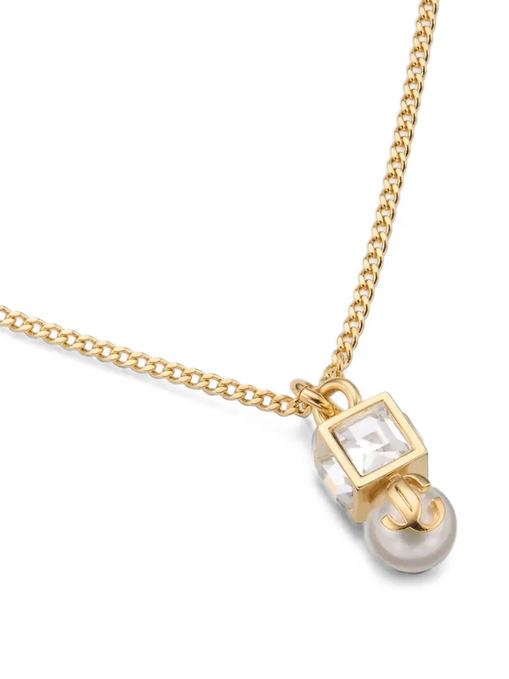 Jimmy Choo Gold Metal Pendant with Pearl-and-crystal Cube, view 3