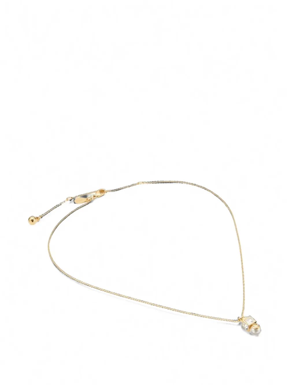 Jimmy Choo Gold Metal Pendant with Pearl-and-crystal Cube, view 2