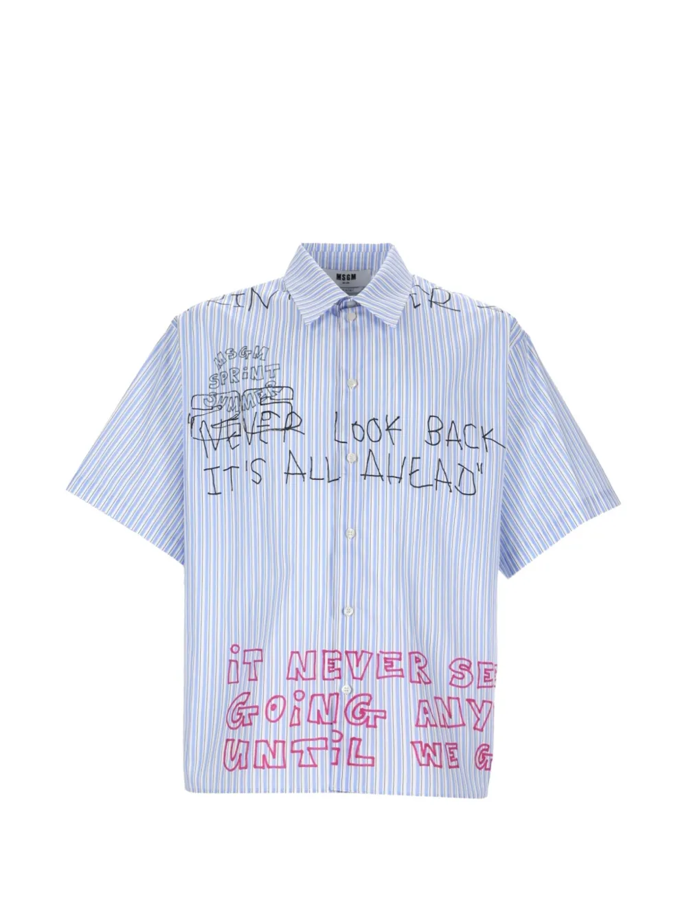 MSGM slogan-print striped shirt