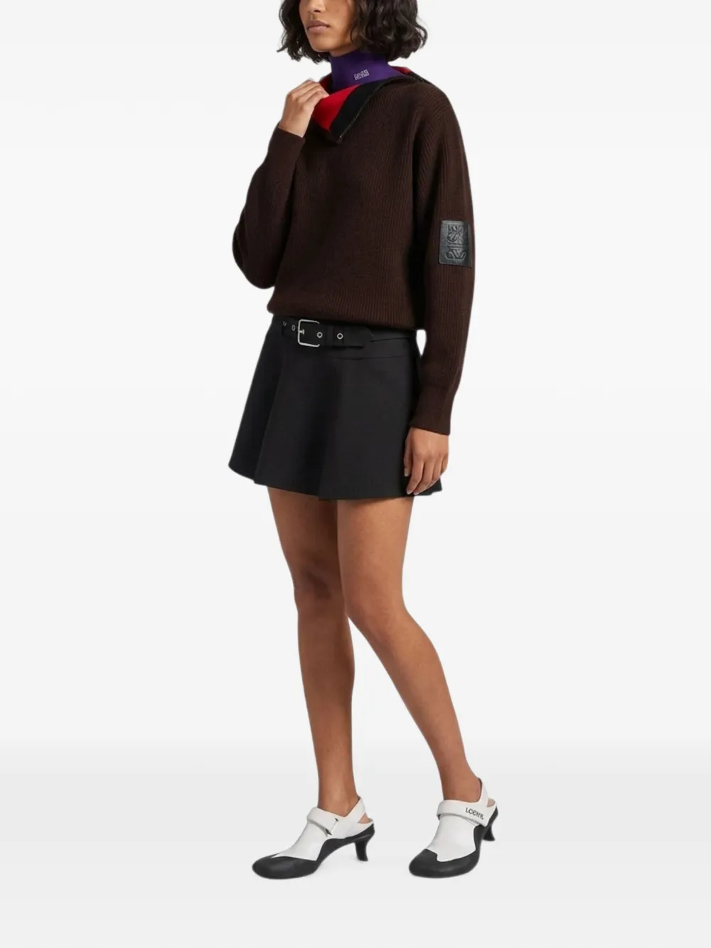 LOEWE belted flared mini skirt Zwart