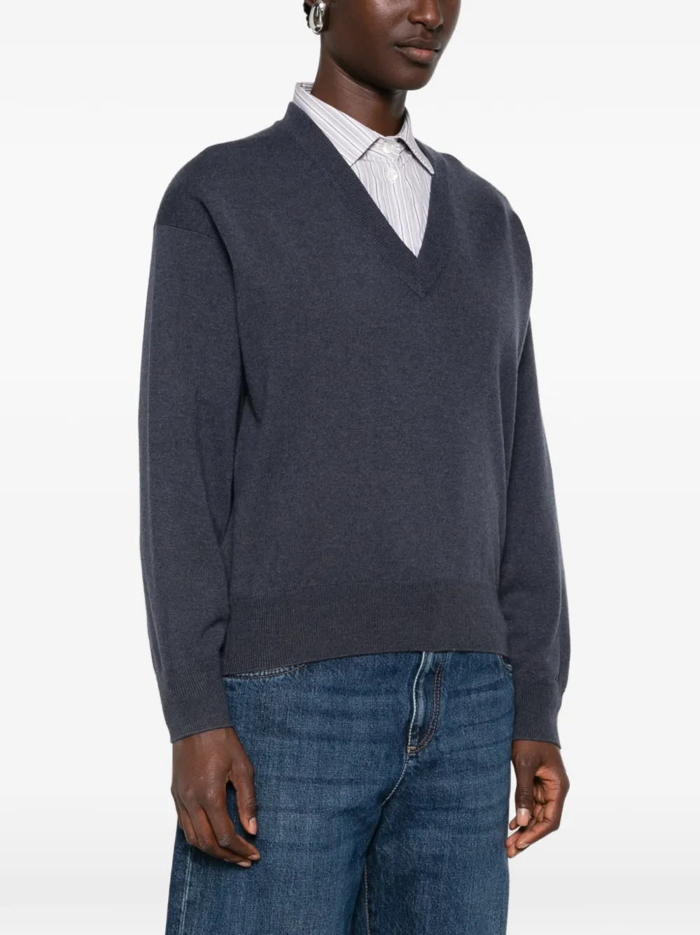Brunello Cucinelli Trui met V-hals en lange mouwen Blauw