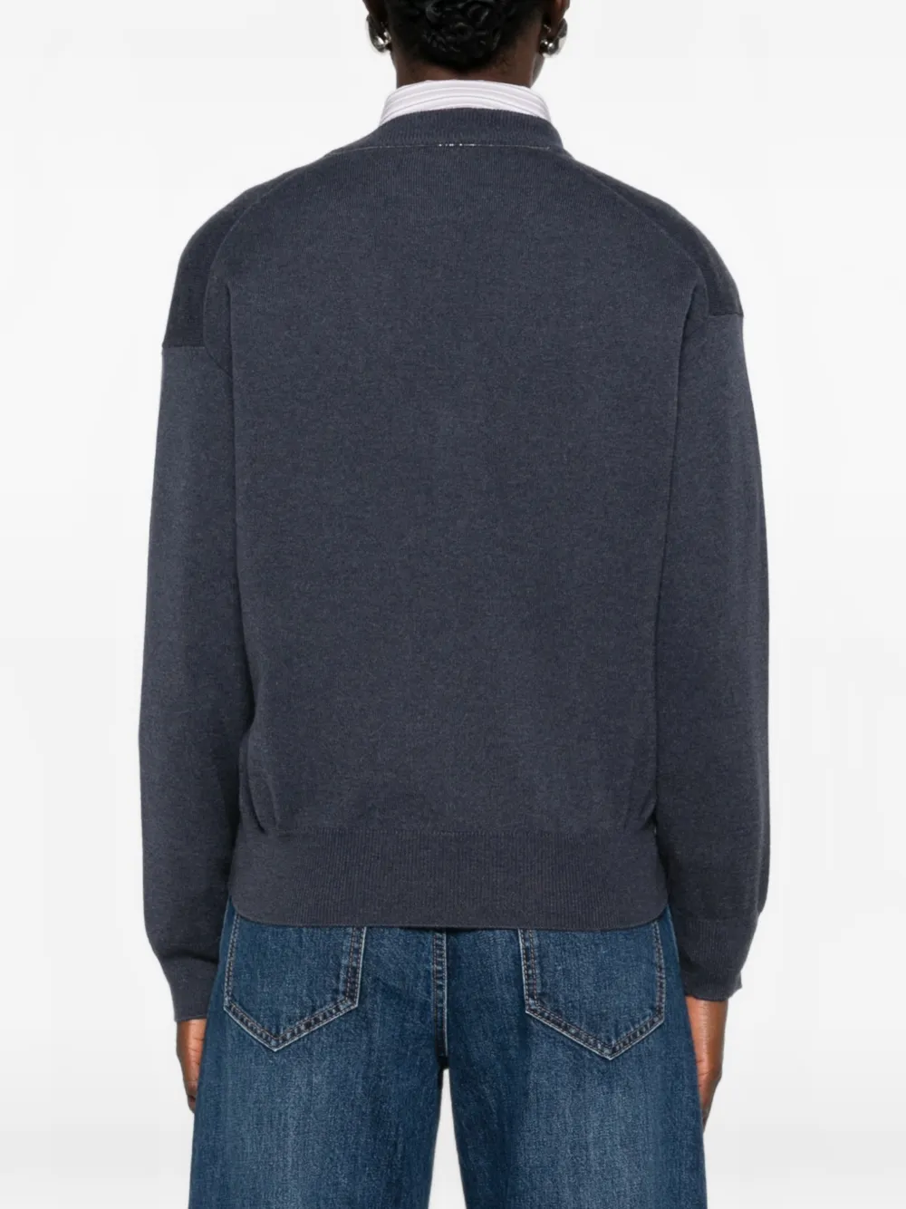 Brunello Cucinelli Trui met V-hals en lange mouwen Blauw