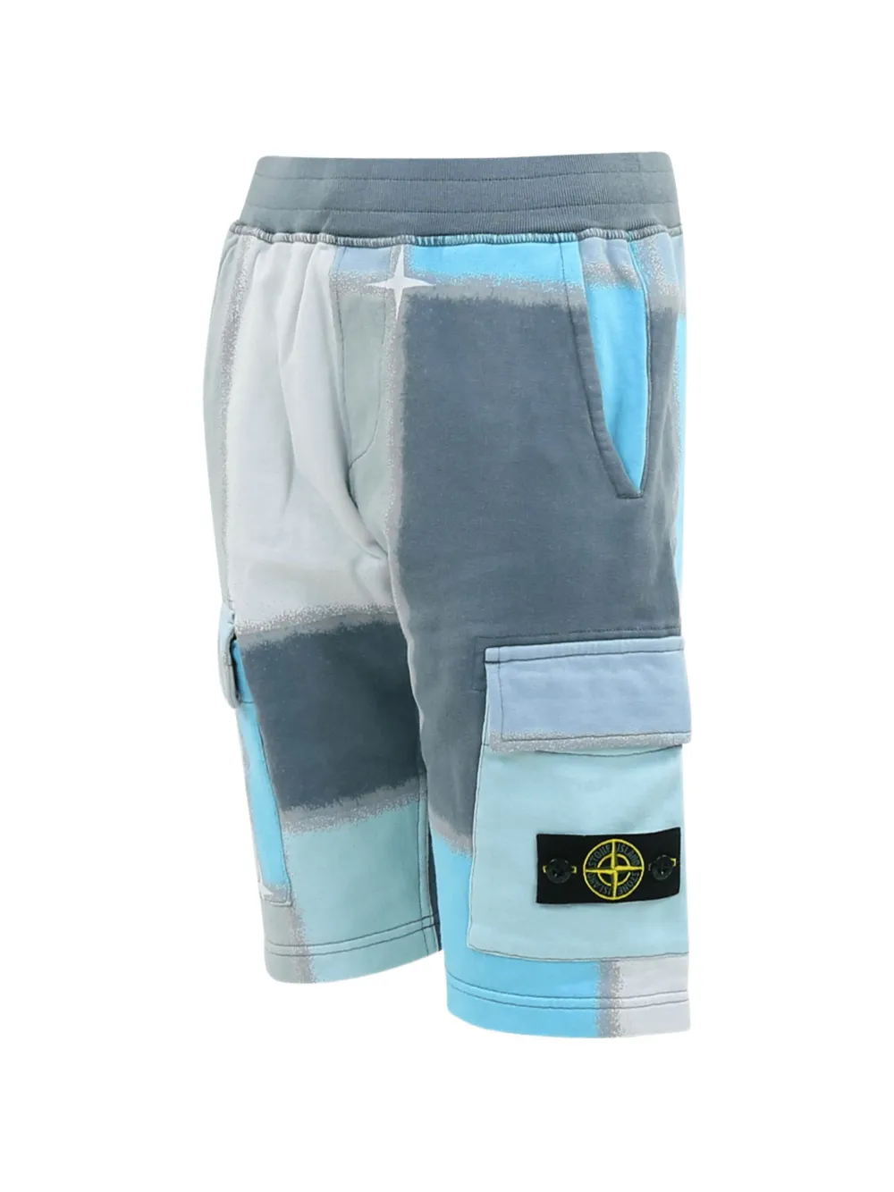 Stone Island Junior patchwork-print cargo shorts Blauw