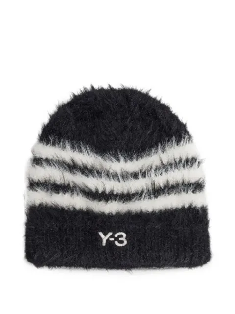 Y-3 stripe-detail logo-embroidered beanie hat
