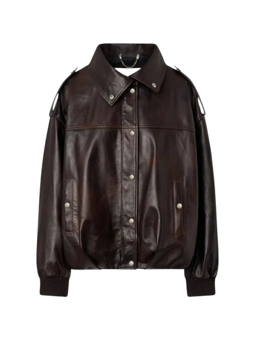Halfboy epaulette leather jacket - Marrone