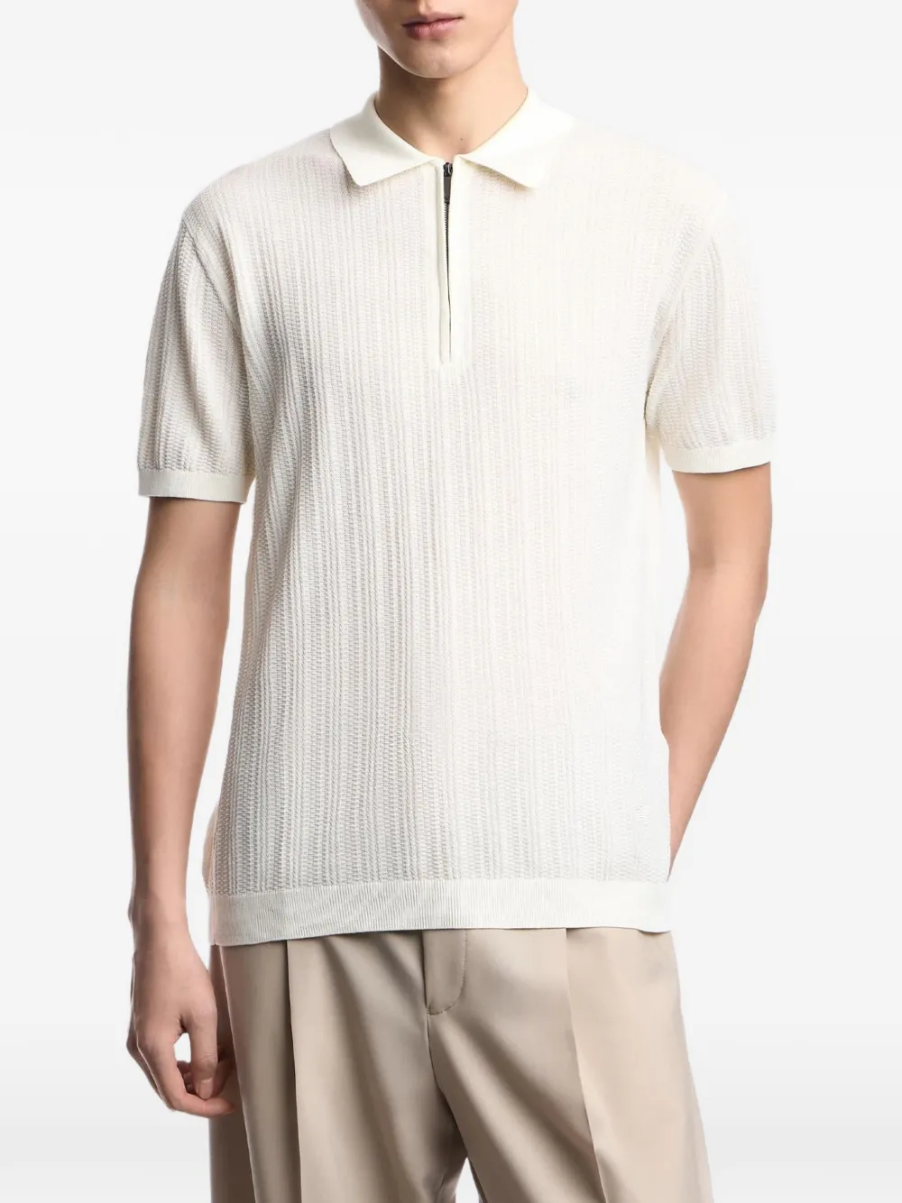Emporio Armani quarter-zip ribbed polo shirt