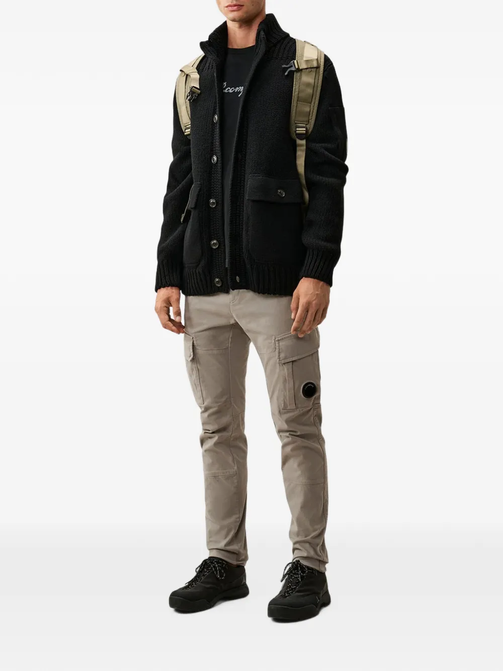 C.P. Company lambswool lens button sweater Zwart