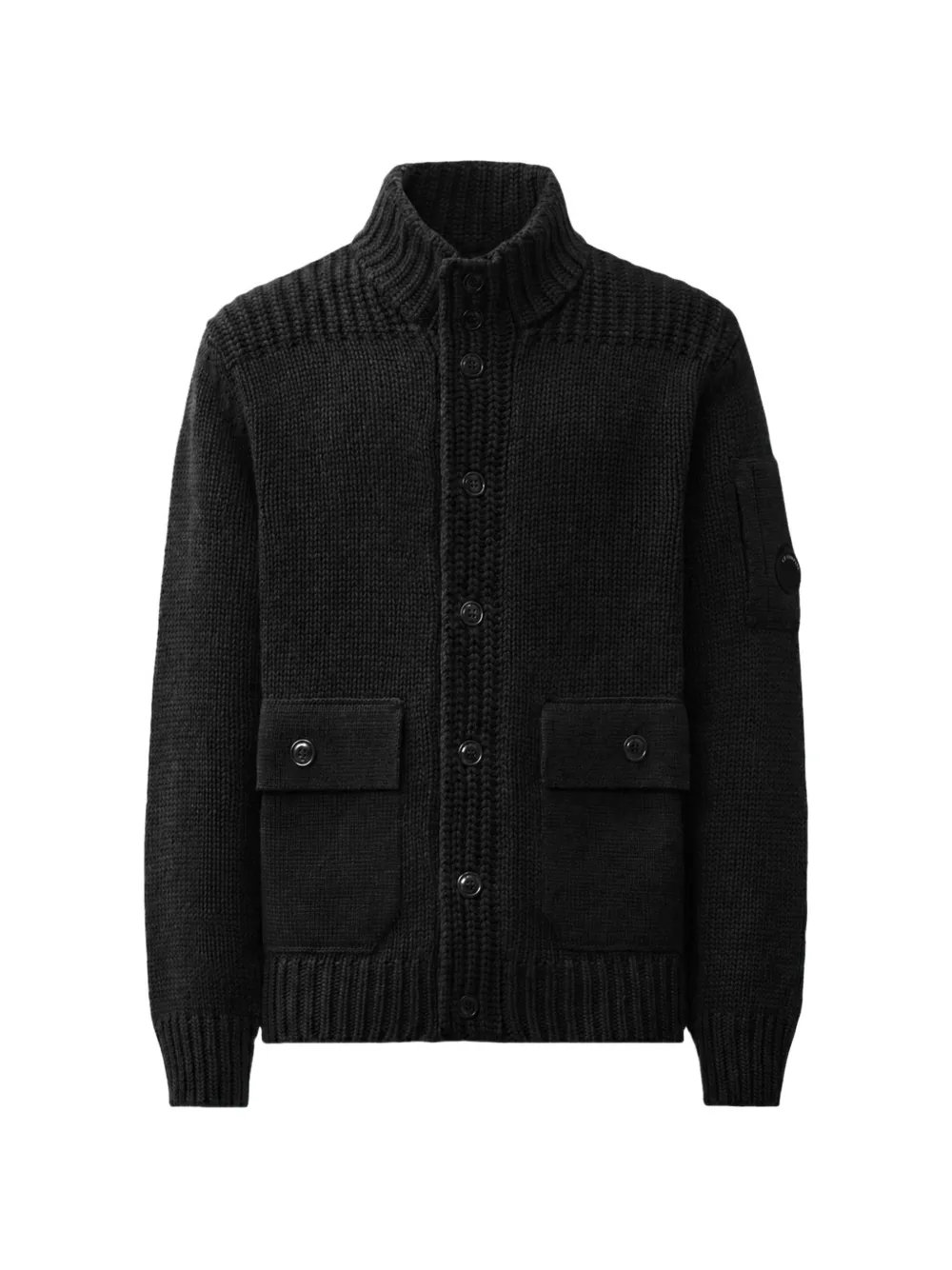 C.P. Company lambswool lens button sweater Zwart