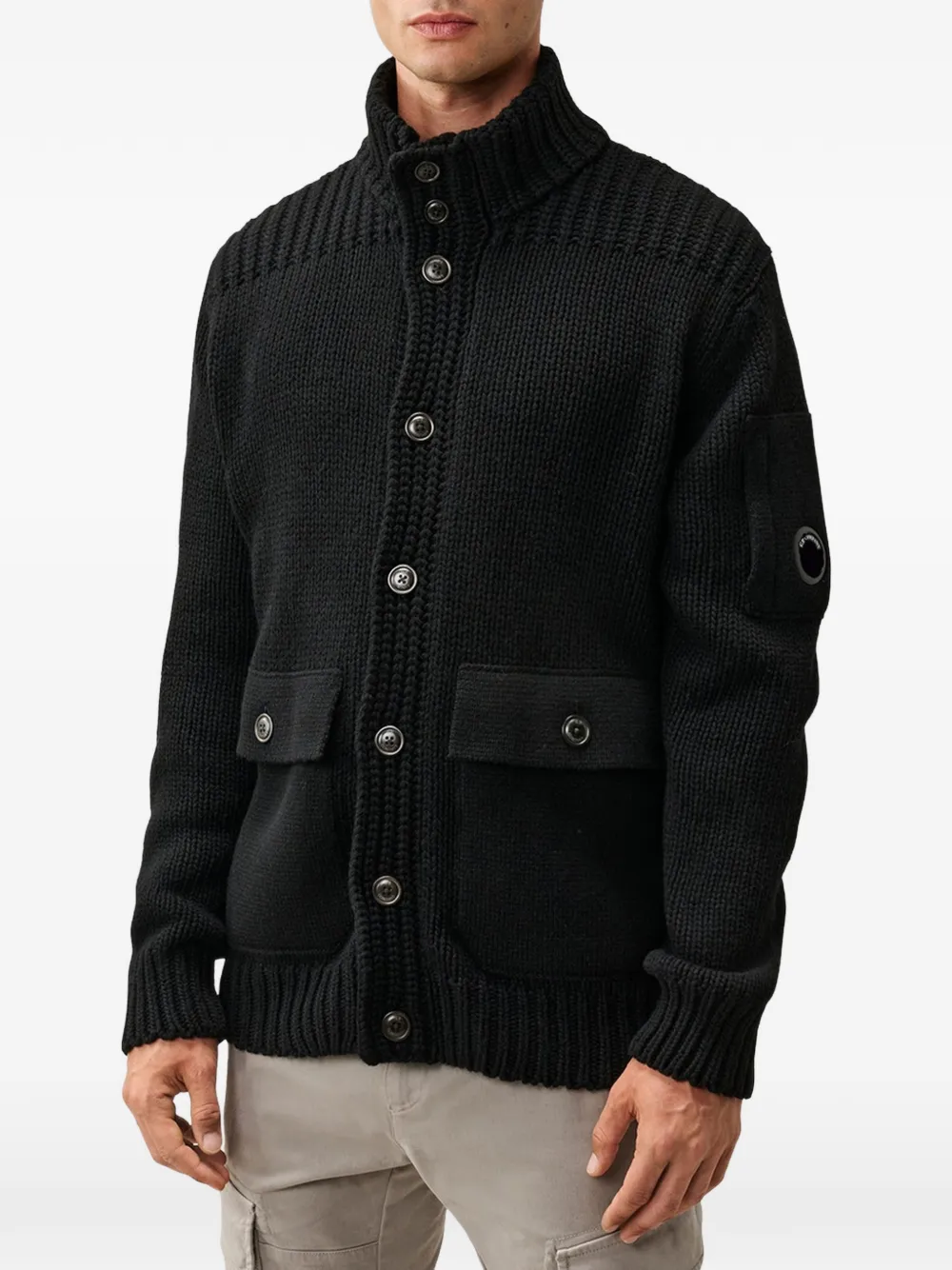 C.P. Company lambswool lens button sweater Zwart