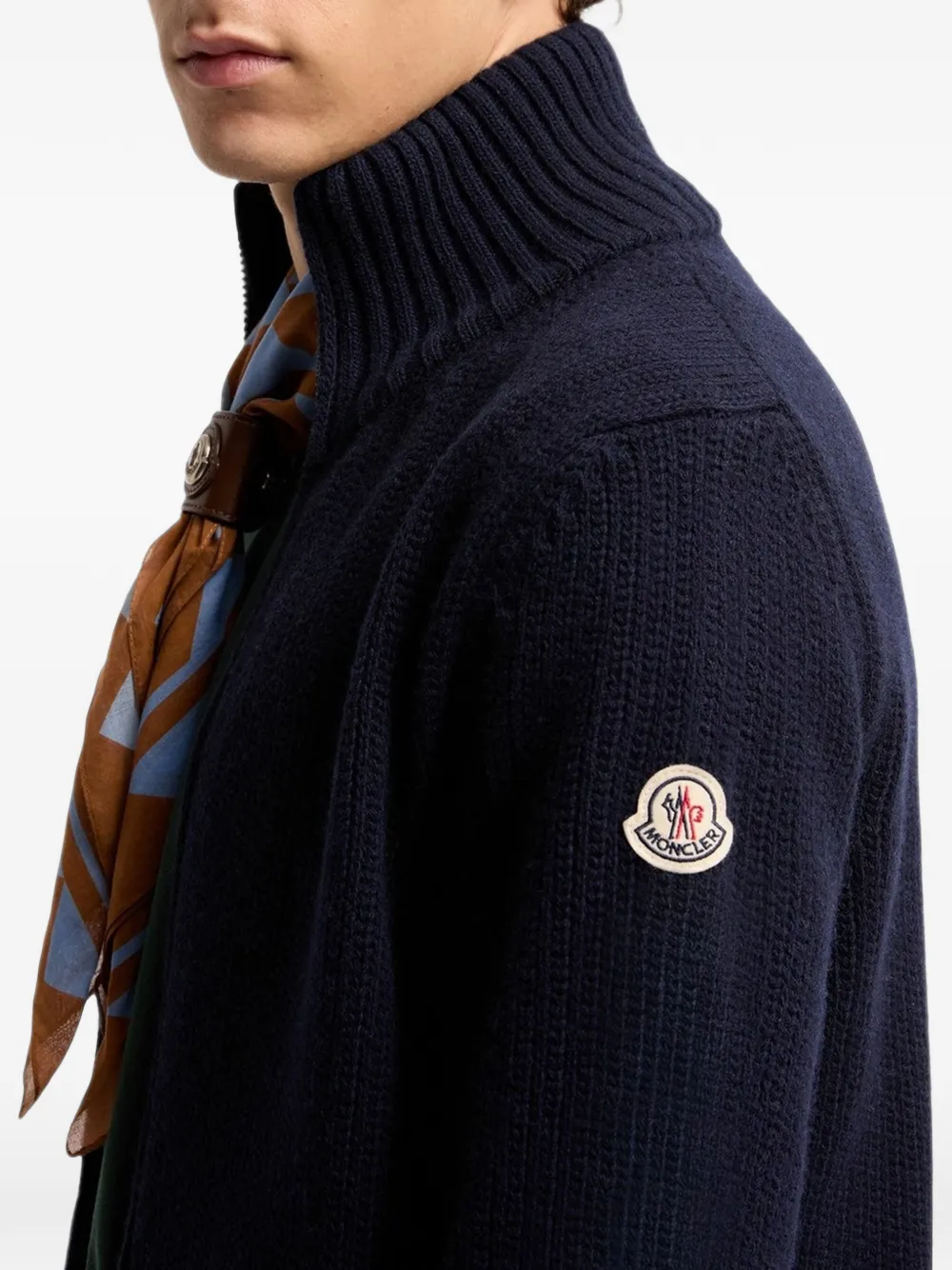 Moncler logo-patch zip-fastening cardigan Blauw