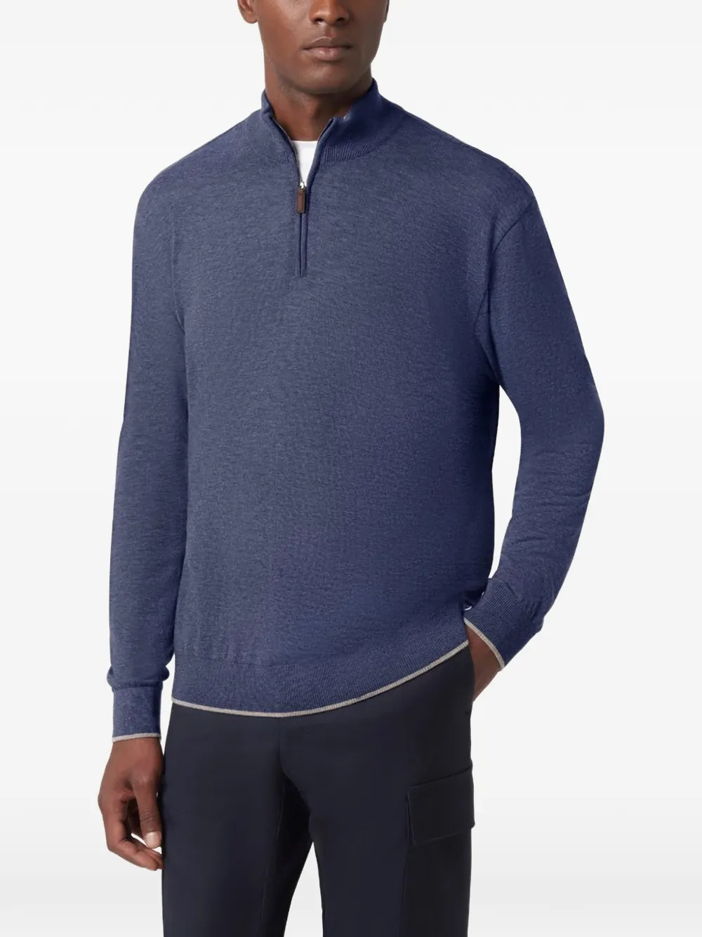 Paul & Shark Piuma wollen trui met halve rits Blauw