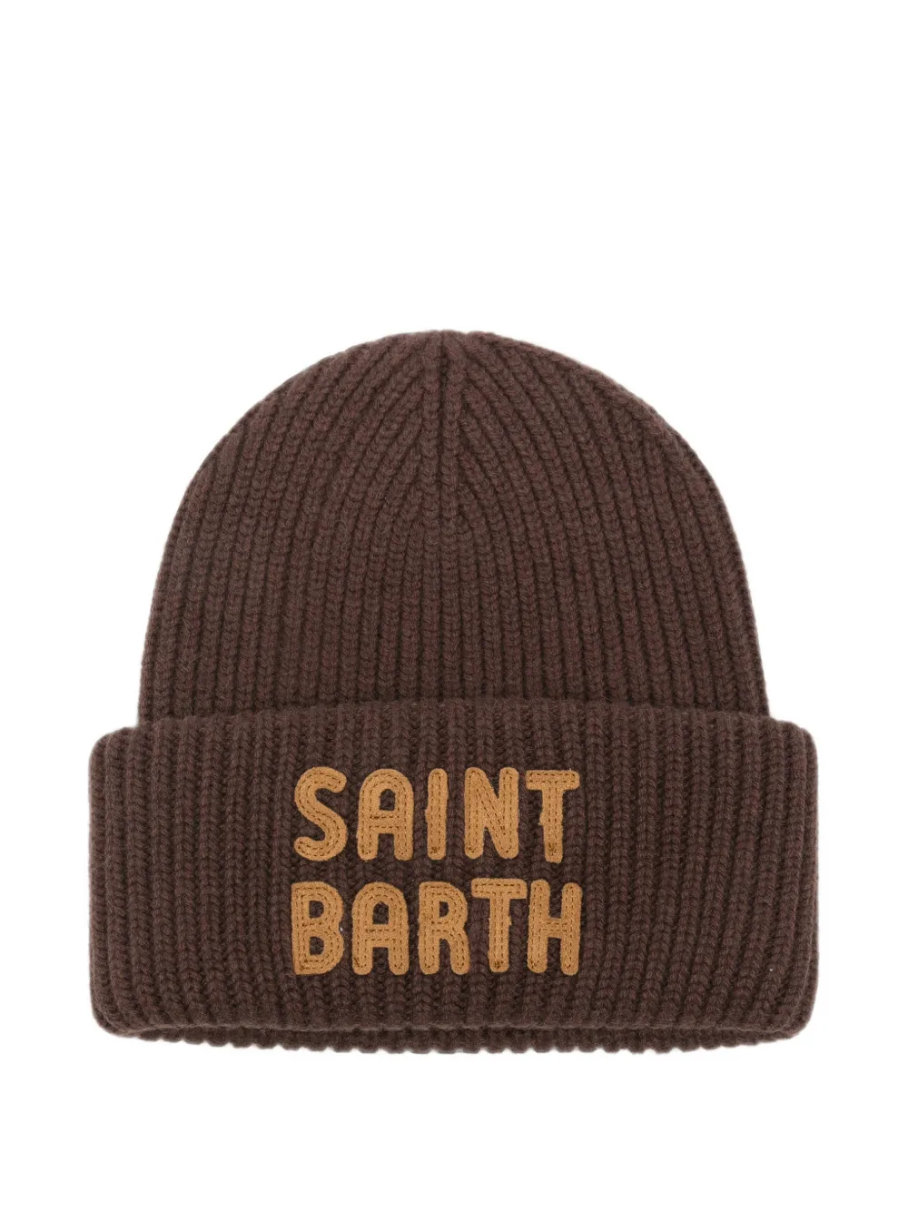 Mc2 Saint Barth Berry Logo-patch Ribbed-knit Beanie Hat In Brown