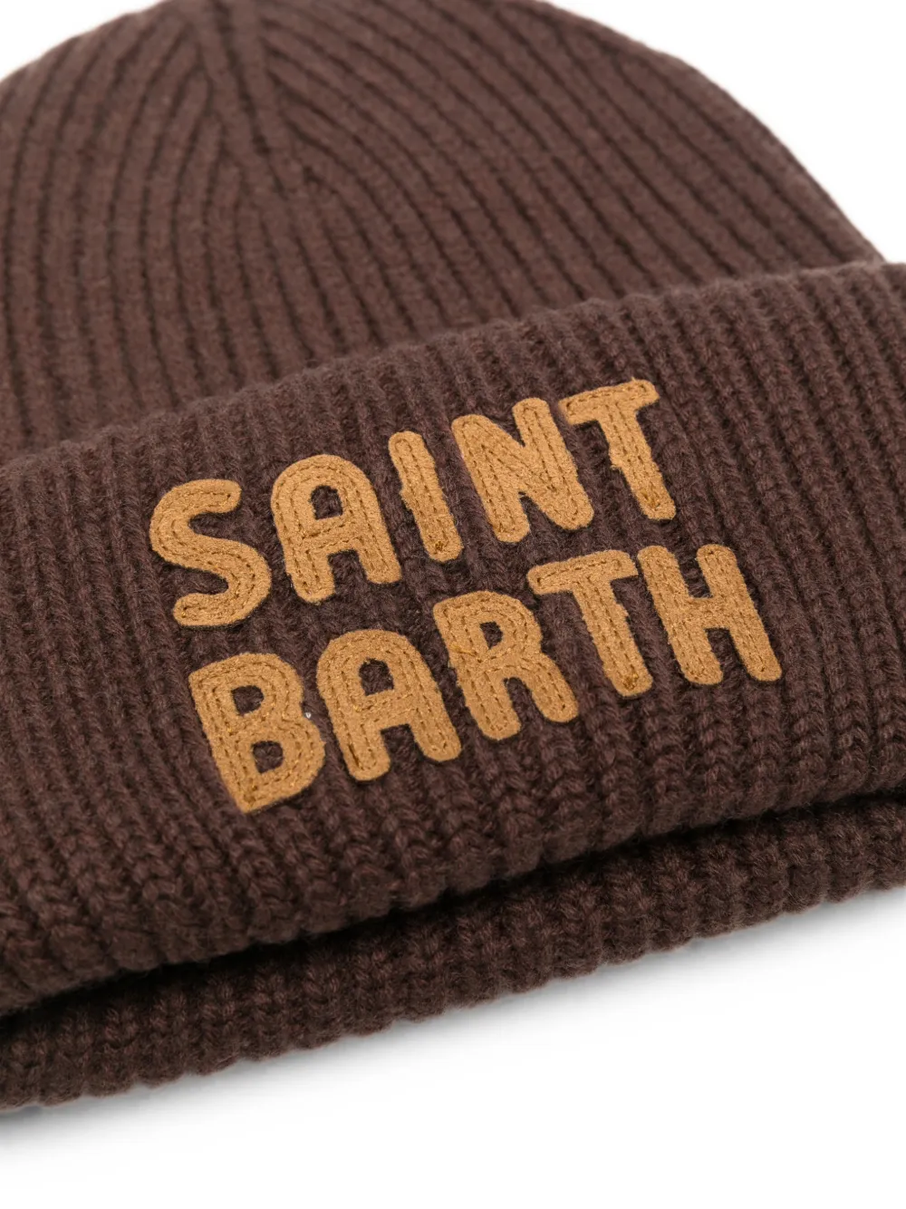 MC2 Saint Barth Berry ribgebreide muts met logo-patch Bruin