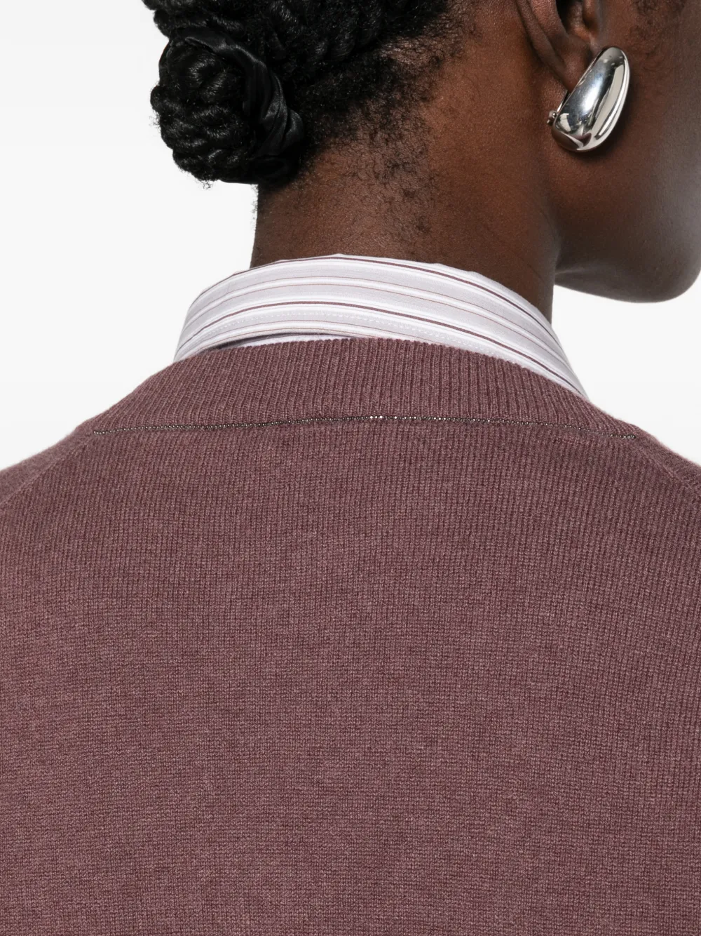 Brunello Cucinelli Trui met V-hals en Monili-afwerking Paars