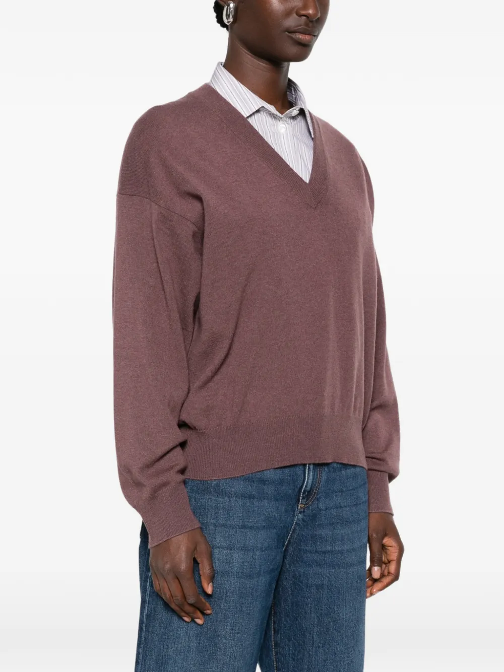 Brunello Cucinelli Trui met V-hals en Monili-afwerking Paars