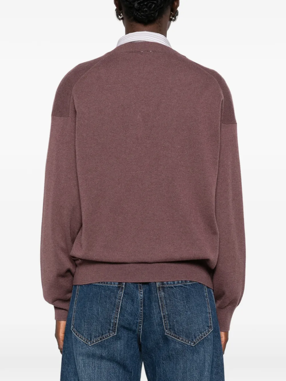 Brunello Cucinelli Trui met V-hals en Monili-afwerking Paars