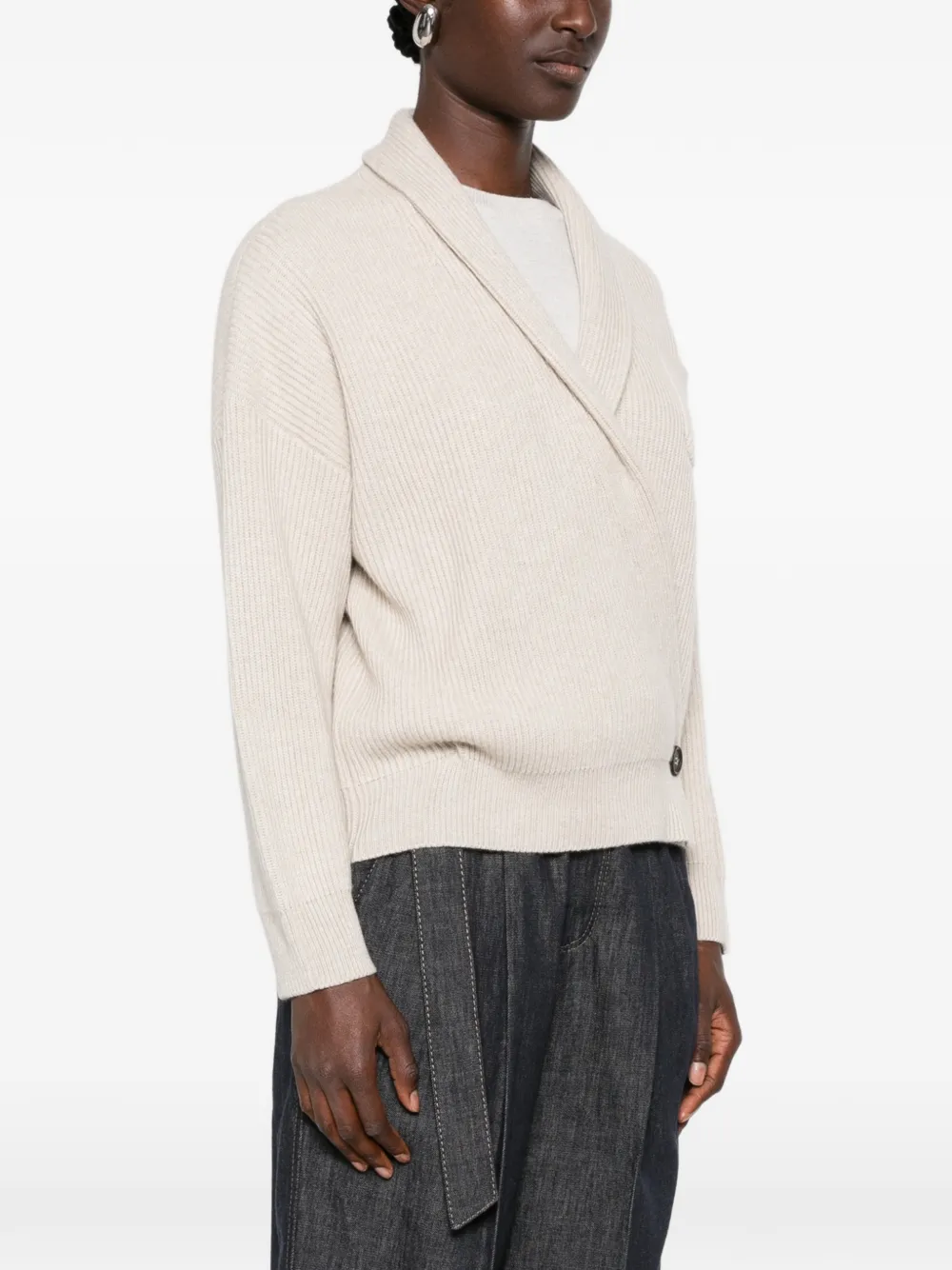 Brunello Cucinelli long-sleeve ribbed-knit sweater Beige