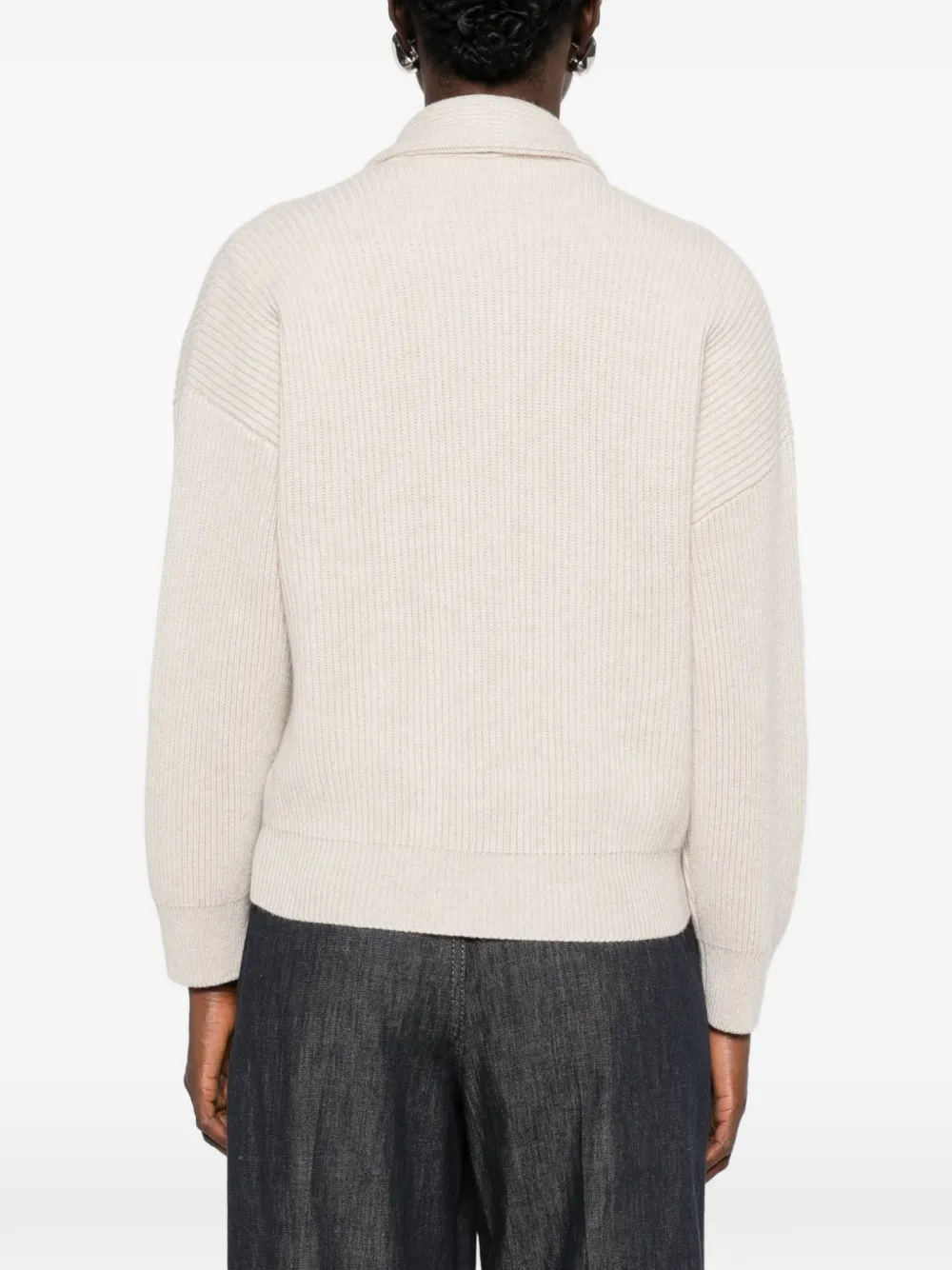 Brunello Cucinelli long-sleeve ribbed-knit sweater Beige